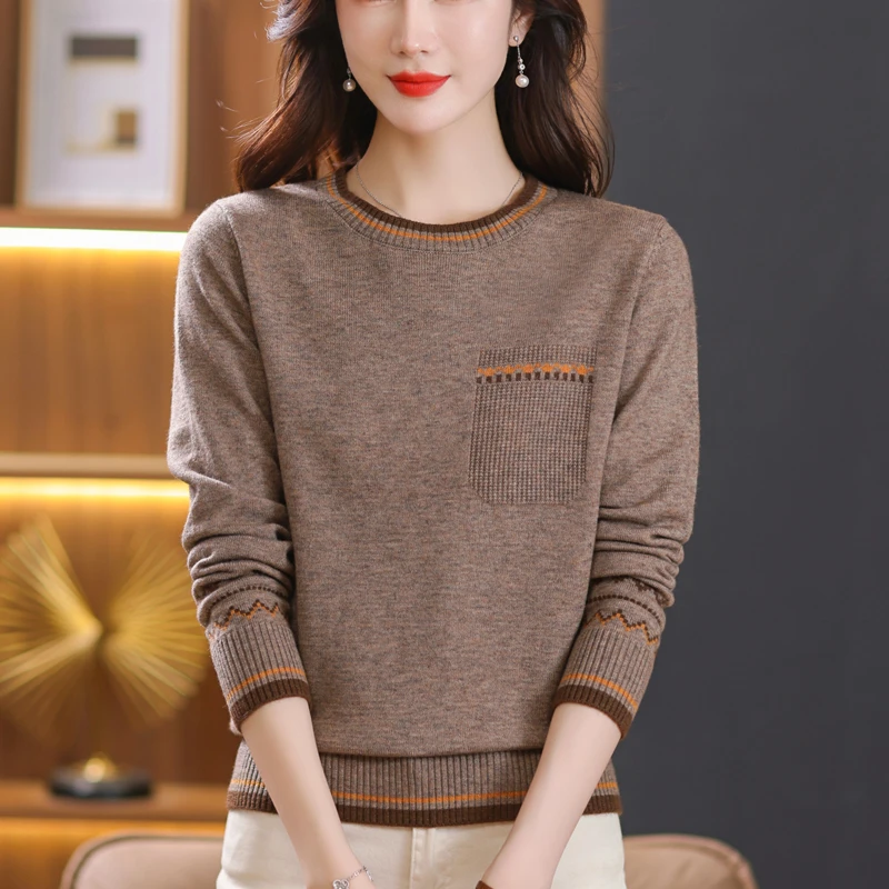 羊毛衫圆领百搭毛衣女秋冬季新款短款内搭洋气外穿长袖针织打底衫