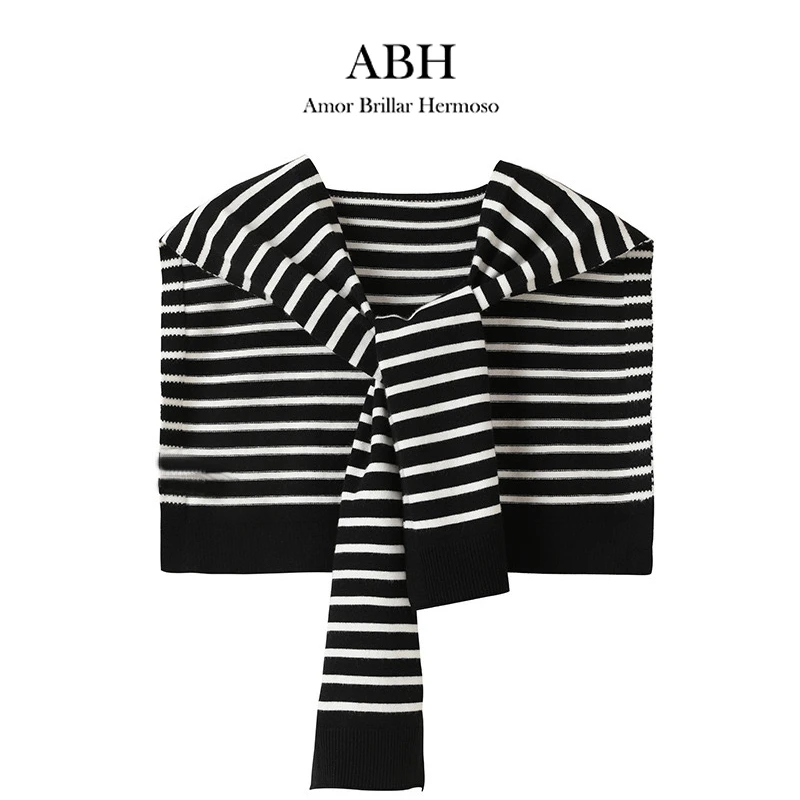 ABH休闲百搭黑白条纹混纺毛线针织外搭披肩坎肩假领空调房搭肩【2】