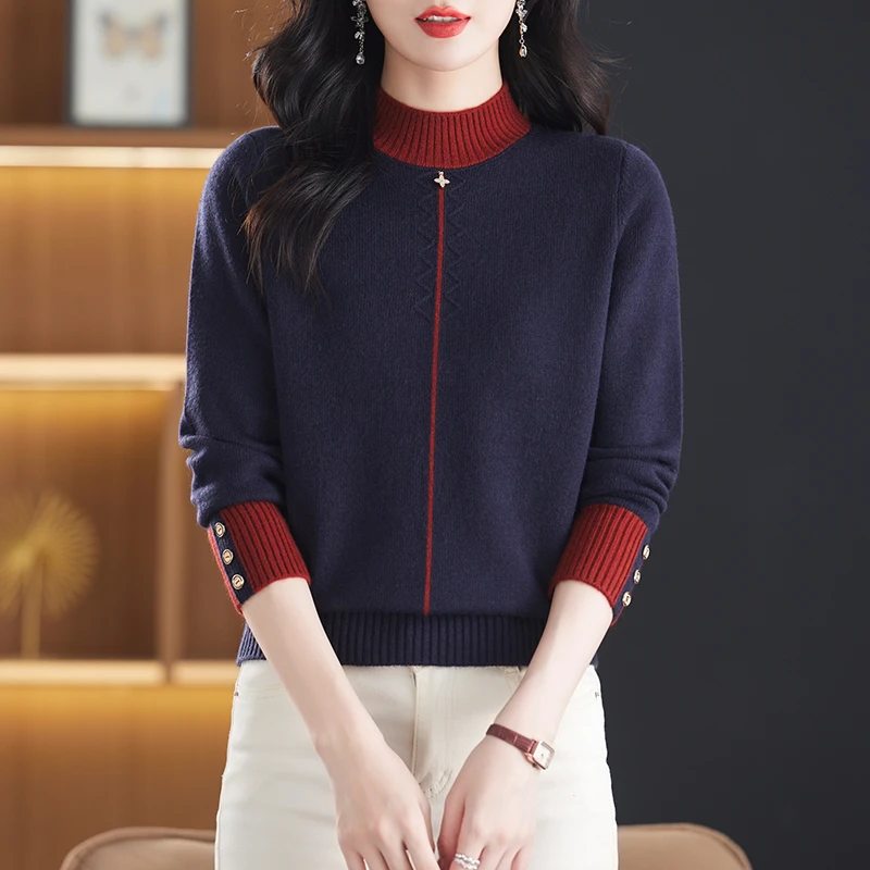 半高领毛衣女秋冬2024新款洋气中年妈妈宽松厚内搭针织打底衫上衣