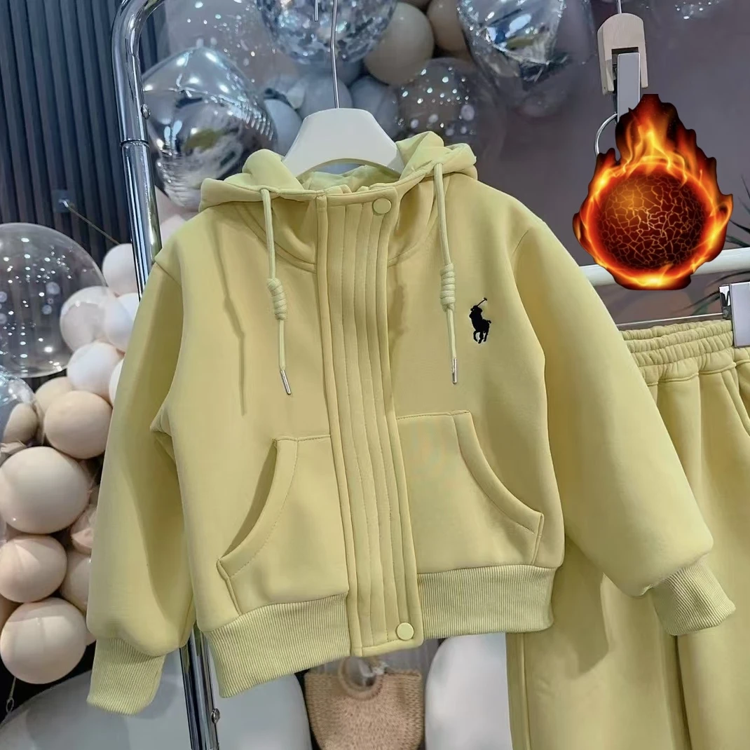 女童加绒套装2024新款洋气儿童春秋款加厚小女孩时尚冬季连帽