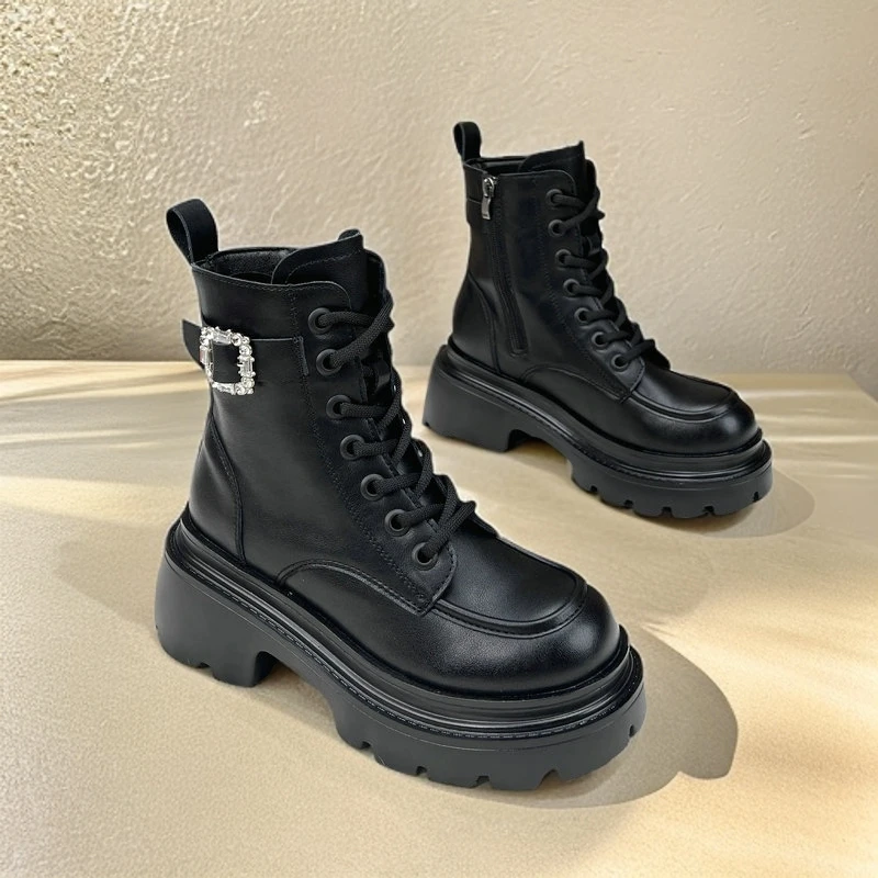 厚底增高马丁靴女款2024新款加绒秋冬季英伦风爆款ins厚底短靴子