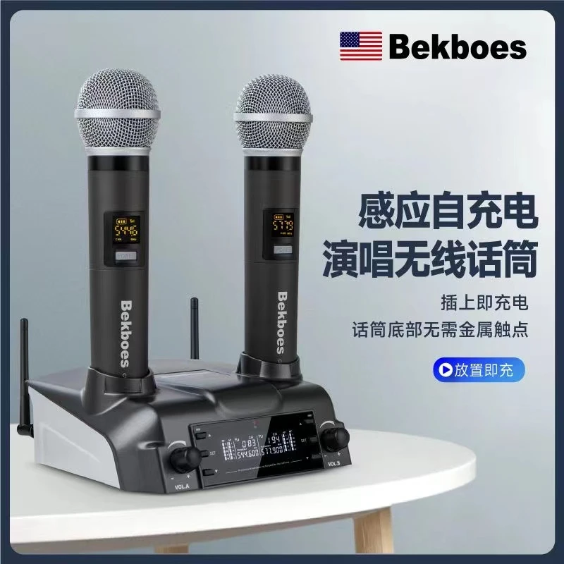 美国进口专业磁感应充电无线麦克风一拖二ktv专业k歌话筒