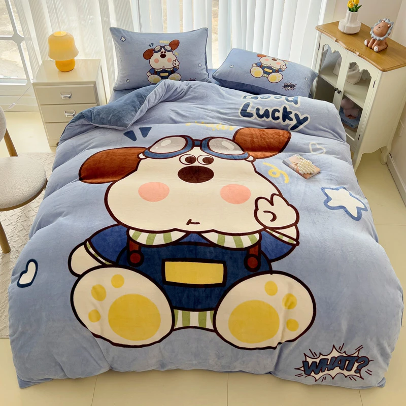 母婴级A类牛奶绒四件套秋冬法莱绒加厚宿舍三件套双面加绒被套