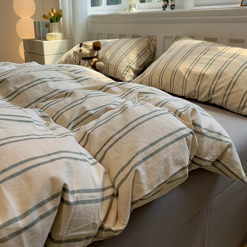 ins风条纹款四件套学生床单宿舍三件套被套被罩简约床品双人床