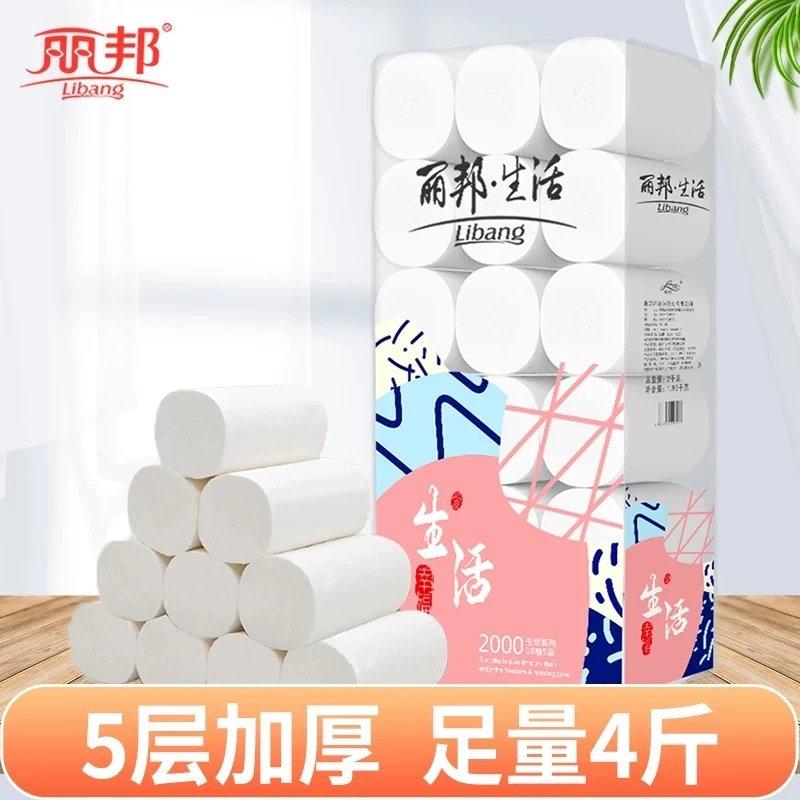 丽邦生活可湿水2000克18大卷4斤卫生纸擦手纸母婴面巾纸宿舍加厚