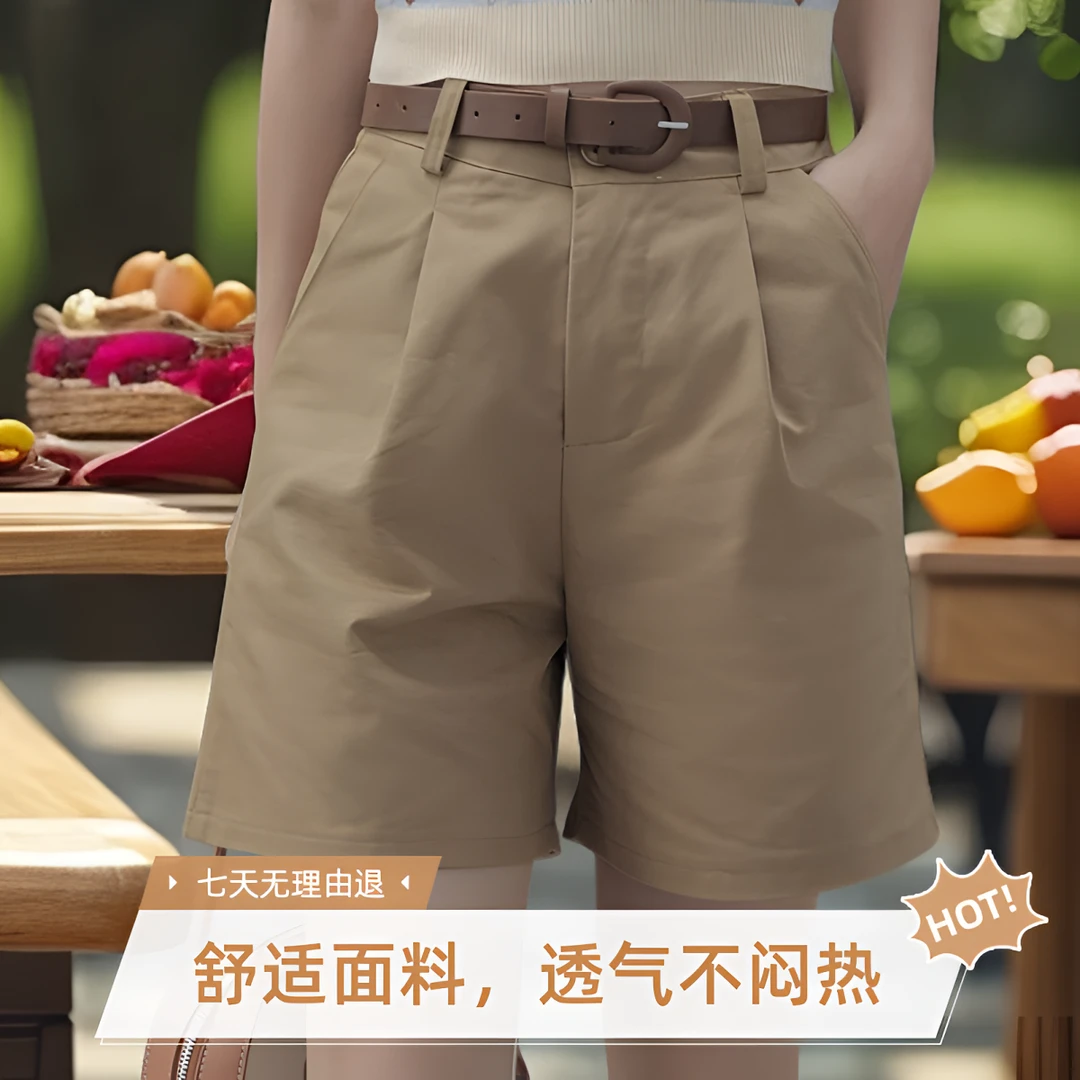 ［赠腰带］舒适高腰宽松短裤女夏季时尚显瘦a字百搭大码阔腿四分裤