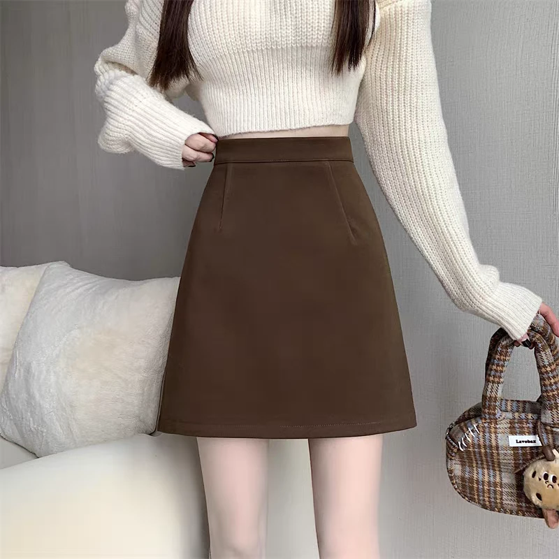 时尚a字短裙子新款毛呢高腰显瘦半身裙秋冬韩系防走光包臀A字短裙