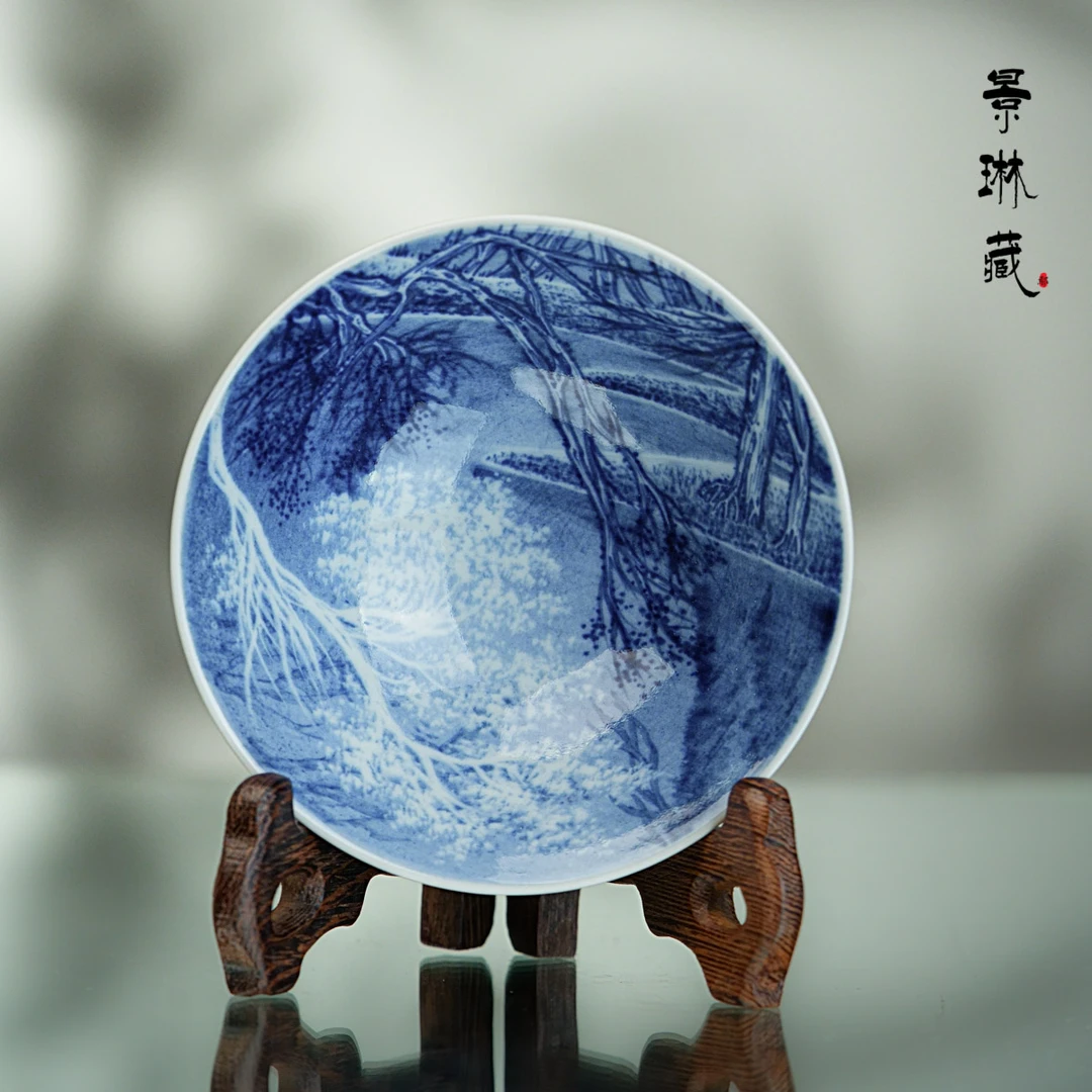 景琳藏静夜景斗笠杯     景德镇釉下彩 全手工  中式青花手绘茶具