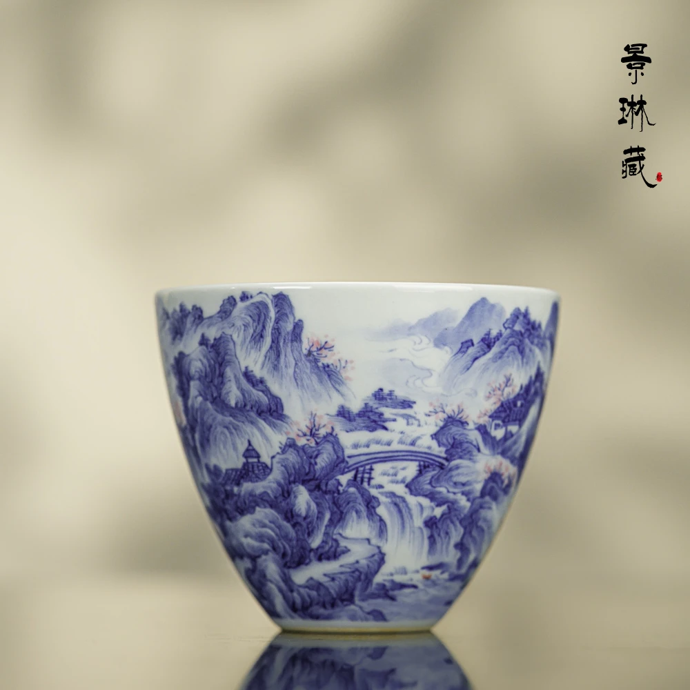 景琳藏桃源仙居图单杯170cc景德镇釉下彩 全手工中式青花手绘茶具