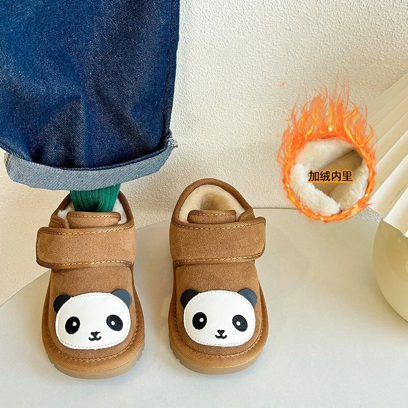 可爱熊猫宝宝加厚雪地靴冬季儿童加绒面包鞋魔术贴男女童棉鞋冬鞋