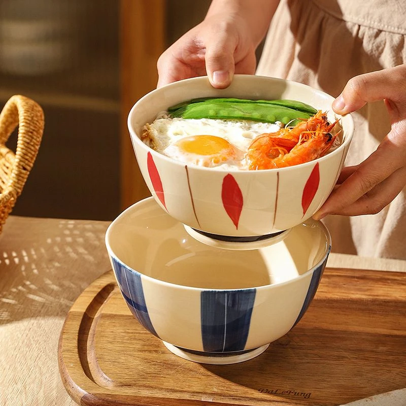 舍里复古家用釉下彩陶瓷汤碗个性单个饭碗简约面碗加厚水果沙拉碗