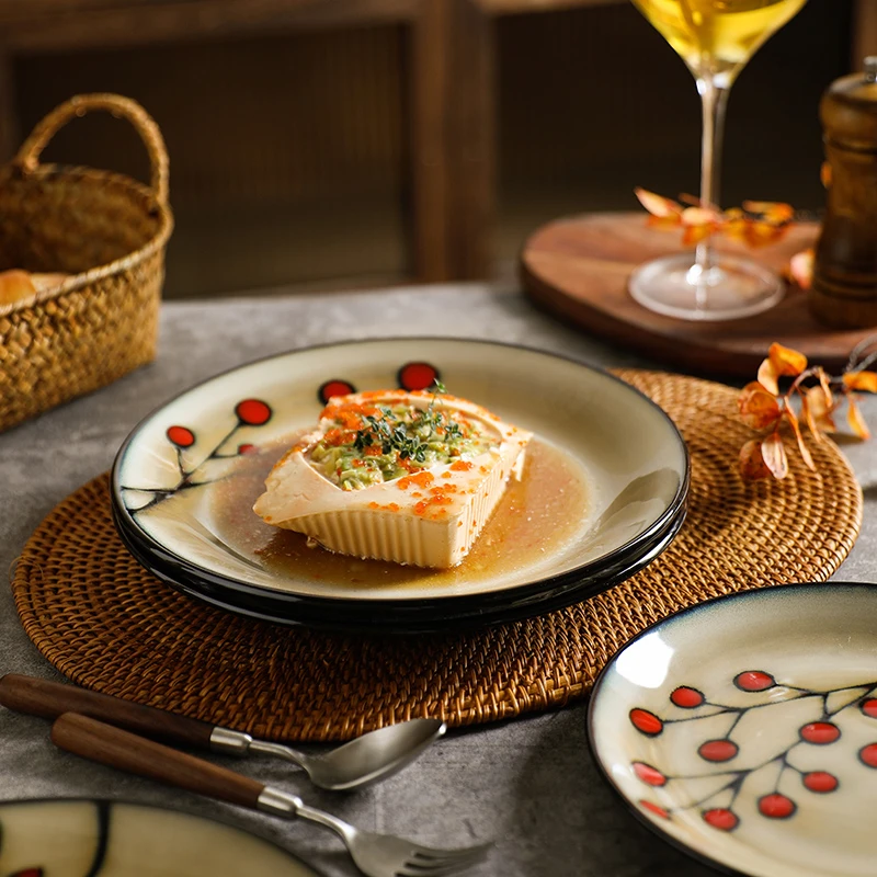 10英寸浅盘新款高档窑变釉陶瓷寿司盘子餐盘菜盘点心家用菜碟网红