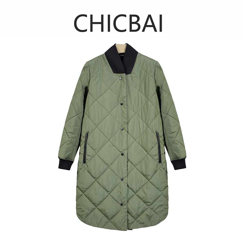 CHIC白 双面穿菱形格棉服宽松外套秋冬