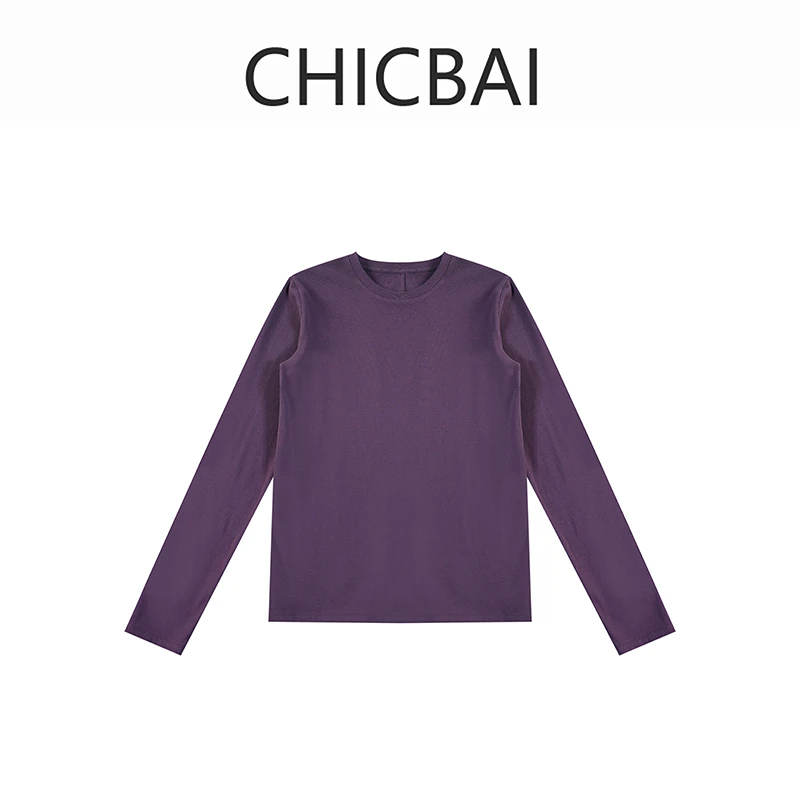 CHIC白 定染乌梅紫显瘦长袖T恤