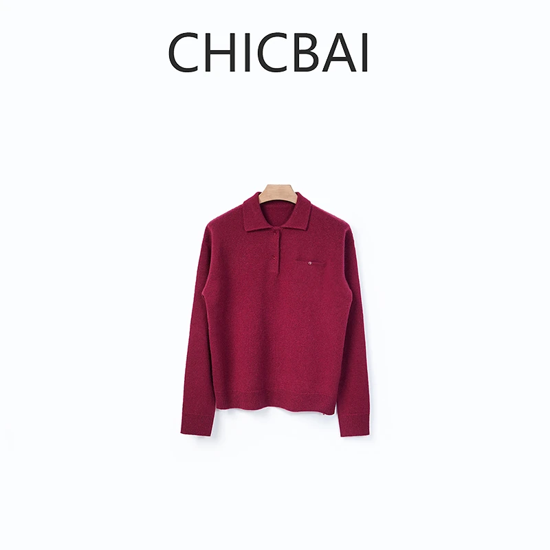 CHICBAI 复古风格减龄显瘦单口袋POLO针织衫