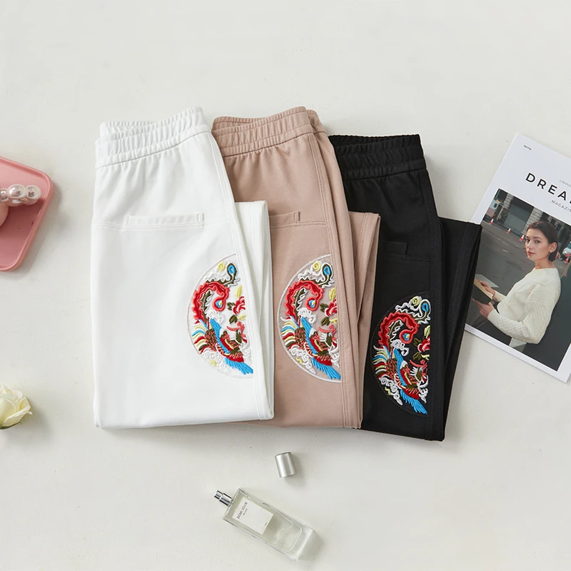 专柜品质-休闲香蕉裤直筒时尚百搭夏季外穿宽松绣花薄款中国风