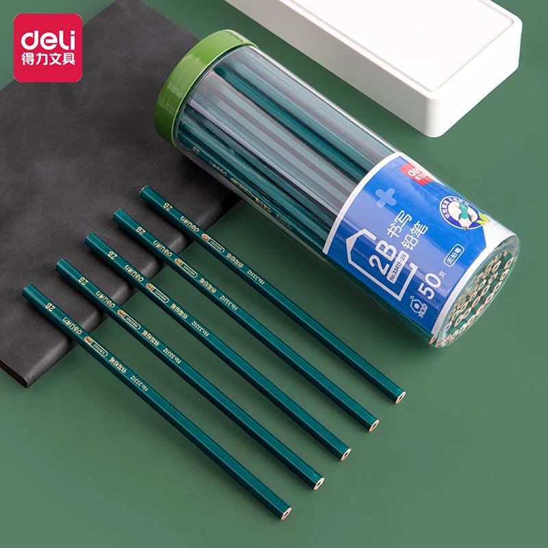 得力铅笔小学生50支桶装儿童舒适考试绘画绿色品牌颜色书写囤货装