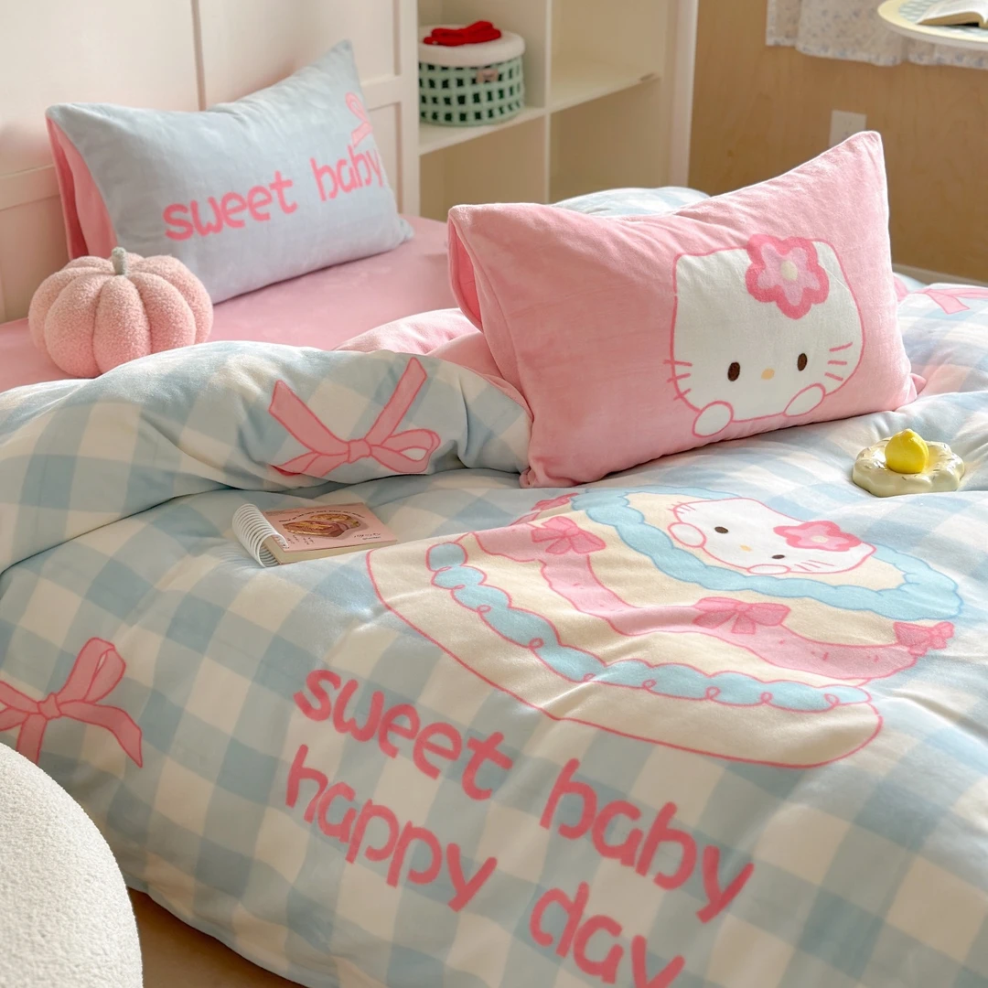 秋冬新品 卡通小清新加厚牛奶绒四件套大版床品
