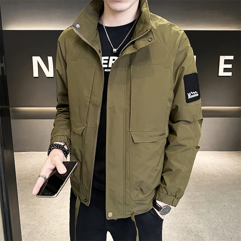 佰格翰男士帅气春秋翻领夹克潮流百搭休闲翻领外套2318