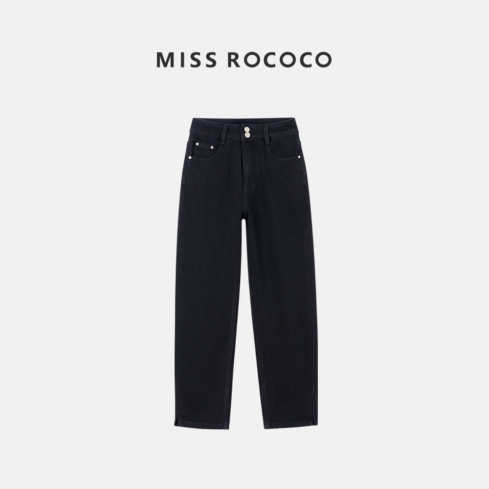 missrococo/洛可可小姐2025春季新款四面弹九分窄版法棍牛仔裤女