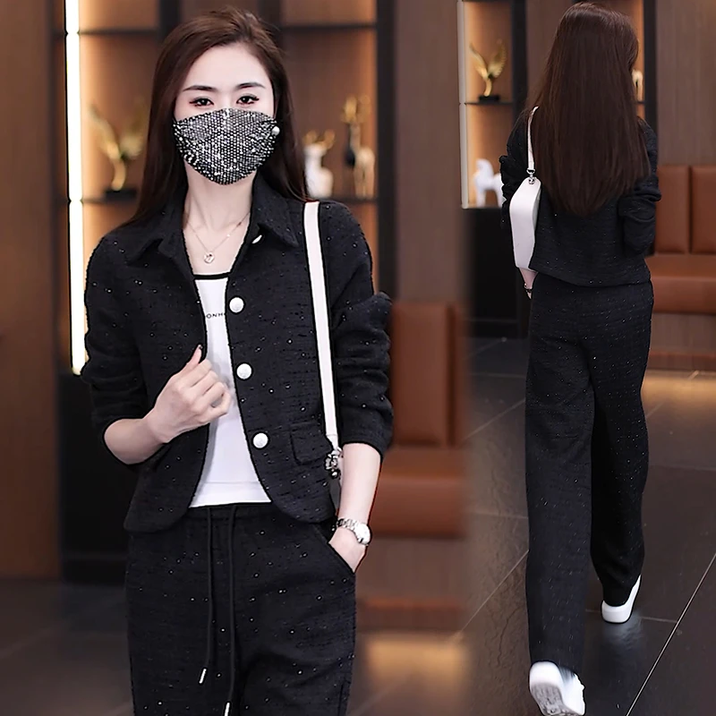 时尚休闲运动套装女2024春秋新款春季洋气开衫外套阔腿裤两件套