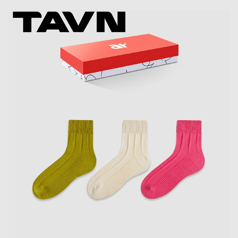 TAVN almondrocks设计【凹凸条纹】组合装基础款中筒袜纯色袜子