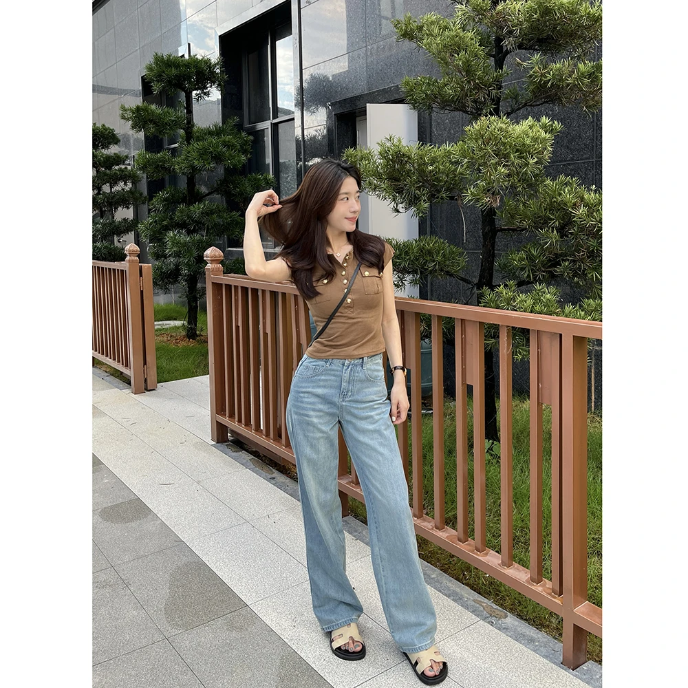 大丫  【梨形天菜】  百搭显瘦莱赛尔纤维薄款牛仔窄版阔腿裤