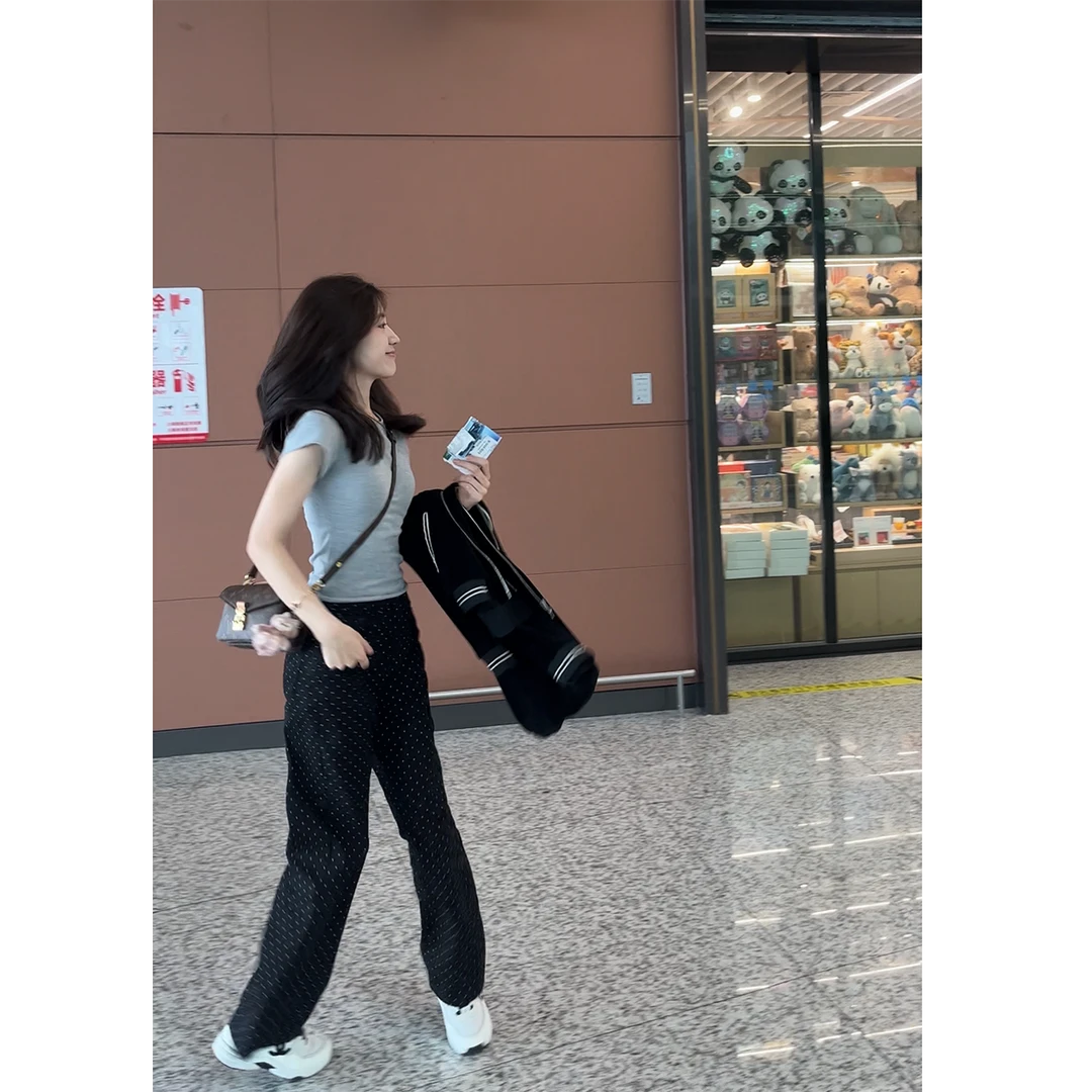 大丫  高腰显瘦波点窄版阔腿牛仔裤