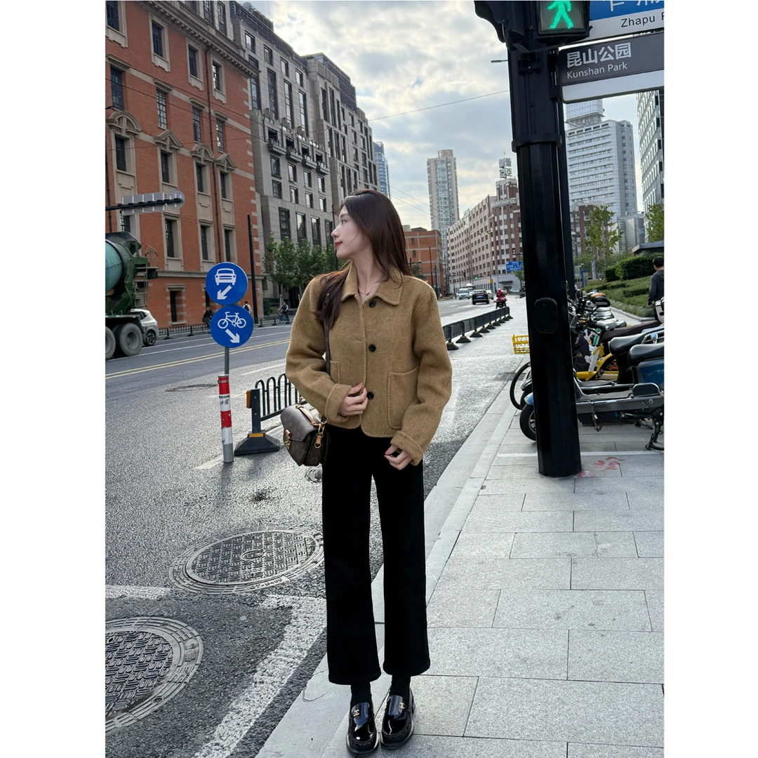 大丫 【直筒率性】  高腰显瘦磨毛直筒四面弹九分牛仔裤