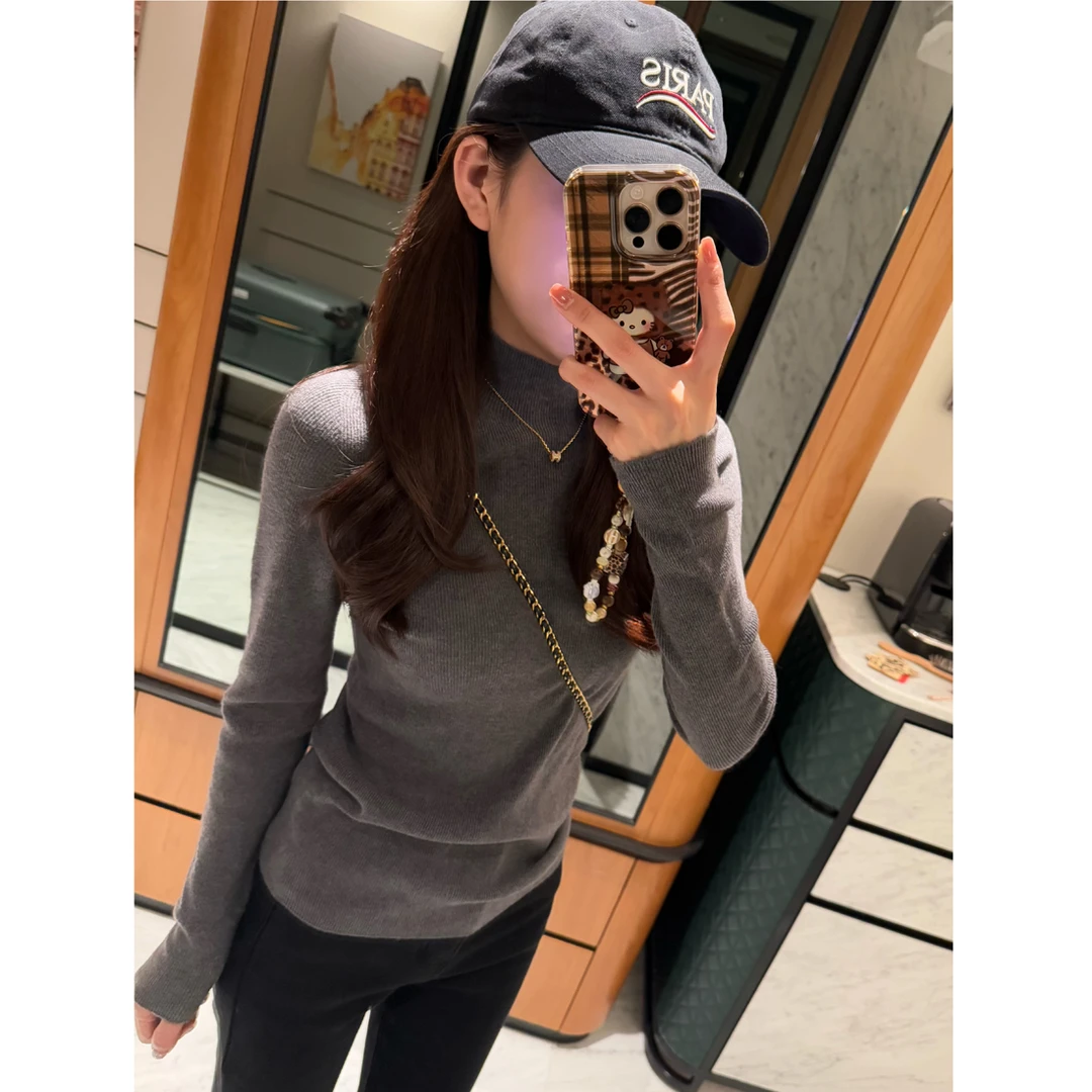 大丫  【半高领】  无缝一体柔软舒适半高领贴身羊毛打底衫