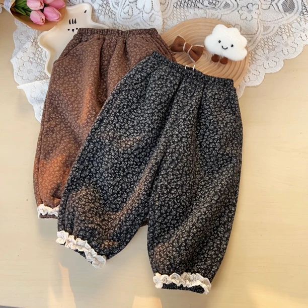 釉兮 女童冬款加厚绒碎花灯笼裤保暖休闲裤一条过冬6302
