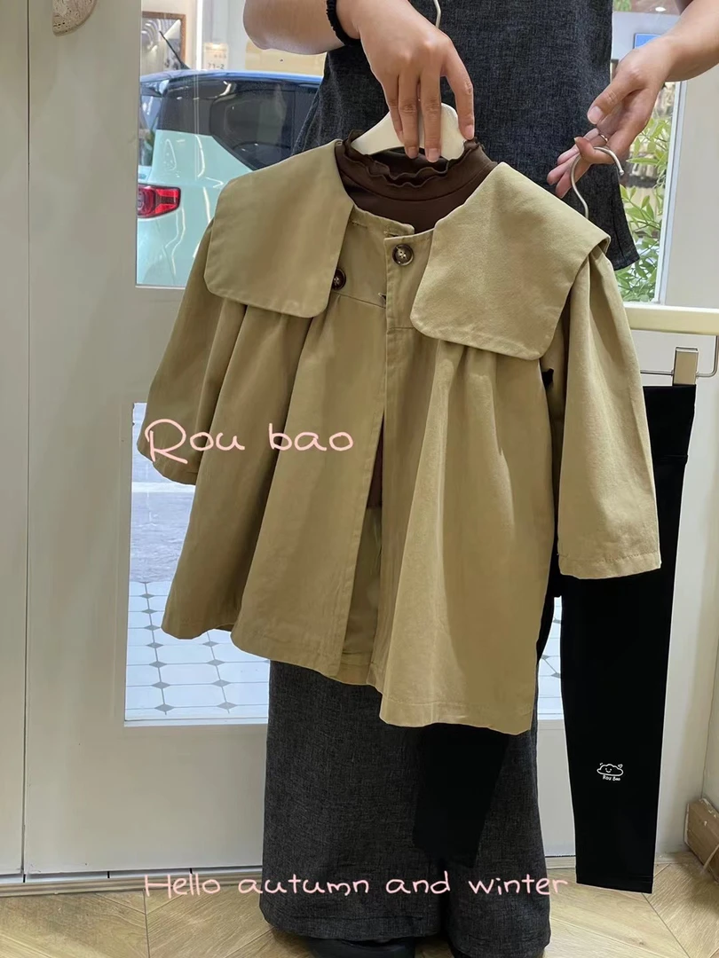 女童2024秋季全棉大翻领风衣外套3720 肉宝