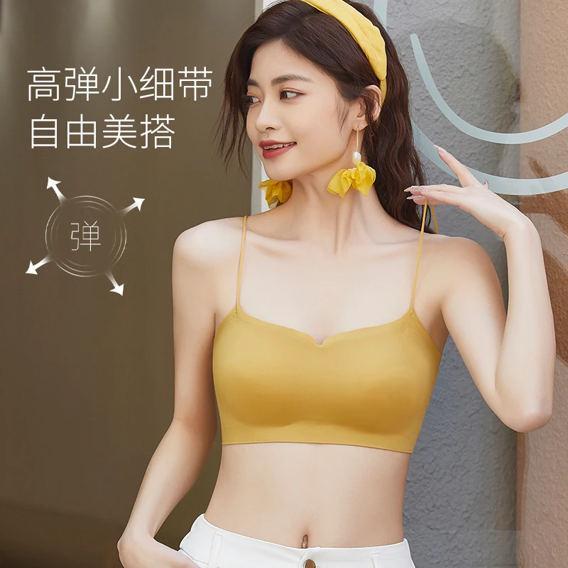 无痕一字美背内衣聚拢防走光抹胸内搭固定杯胸罩细肩带夏季超薄