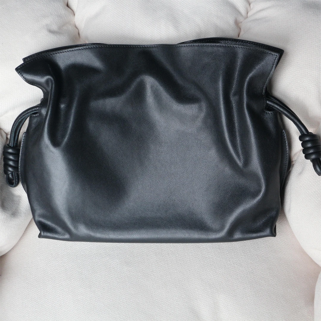 【小笼包福袋】鱼子酱纹时尚女士真皮百搭黑色抽绳单肩手拎包