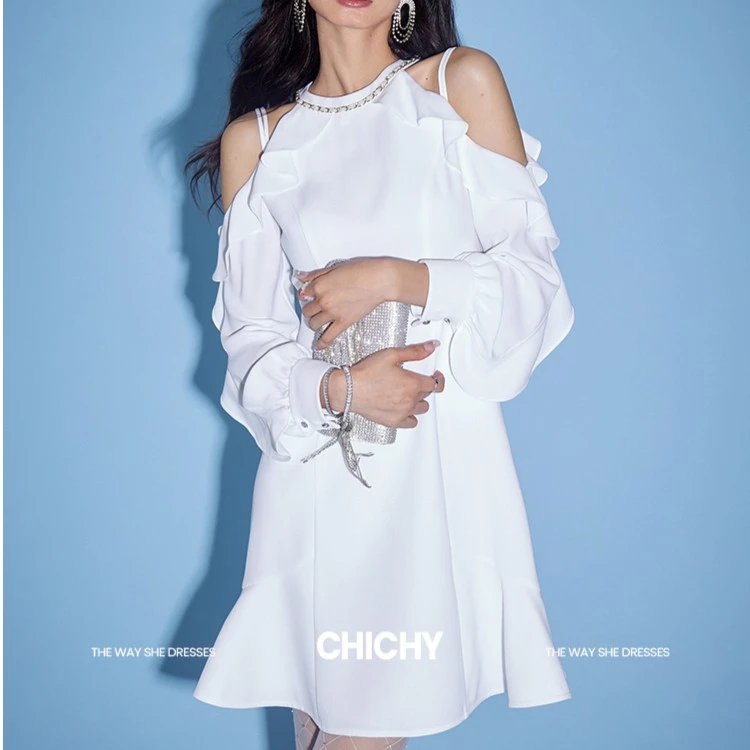 【媛媛女王专享】CHICHY法式露肩轻奢连衣裙CC8F001233