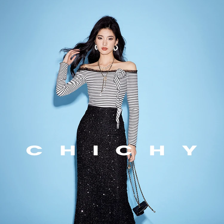 【彭彭echo专属】CHICHY复古名媛长袖T恤女CT1E003243