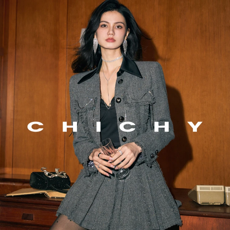 【彭彭echo专属】CHICHY小香风粗花呢外套女短款宽松上衣CC2B004234