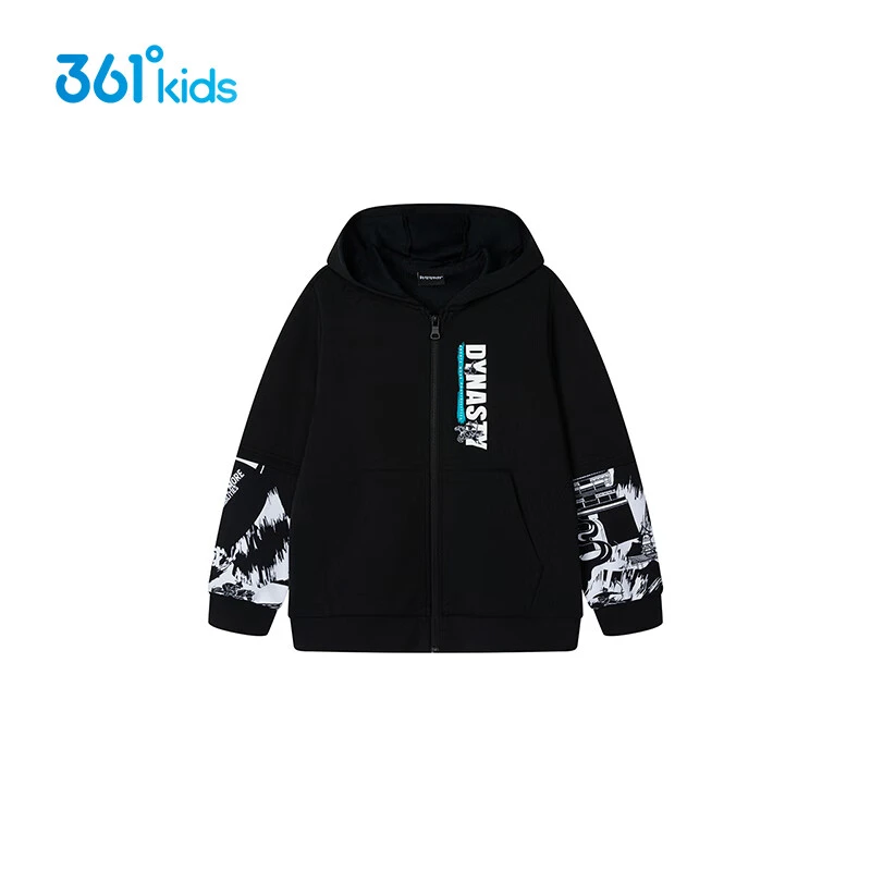 361°新款儿童连帽卫衣男童短款上衣中大童学生男孩开衫运动外套