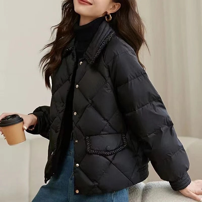 菱格短款棉服女冬季小个子宽松轻薄棉衣外套女2024新款棉袄韩版
