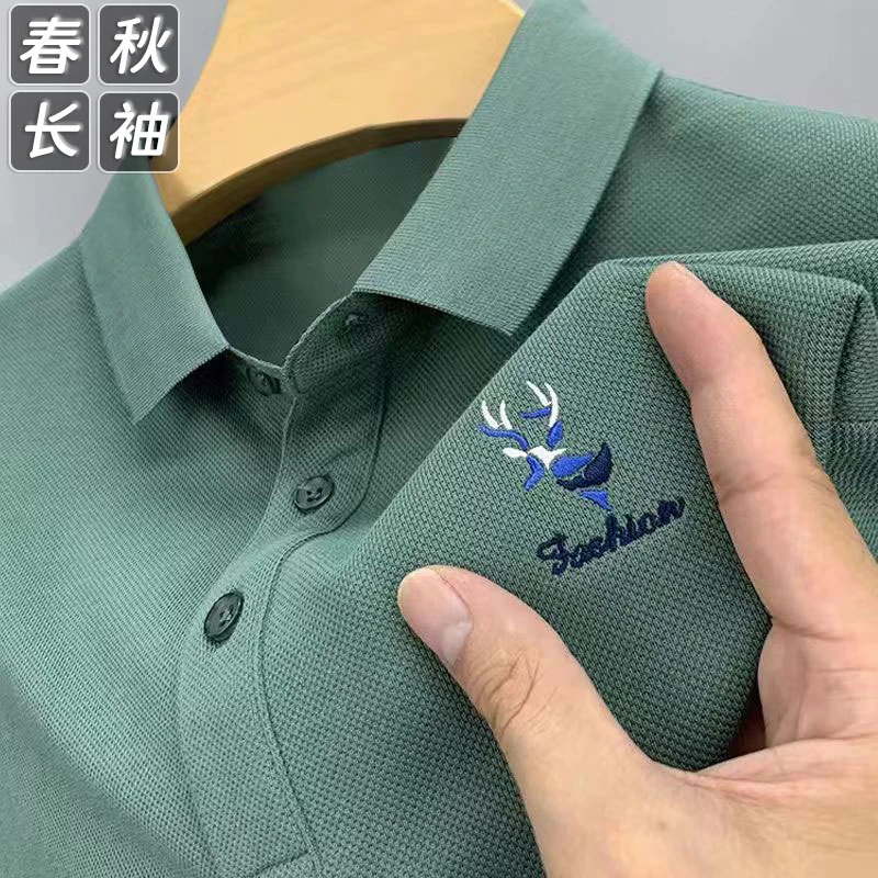 秋季男士长袖POLO衫休闲潮流翻领刺绣t恤商务宽松上衣百搭打底衫