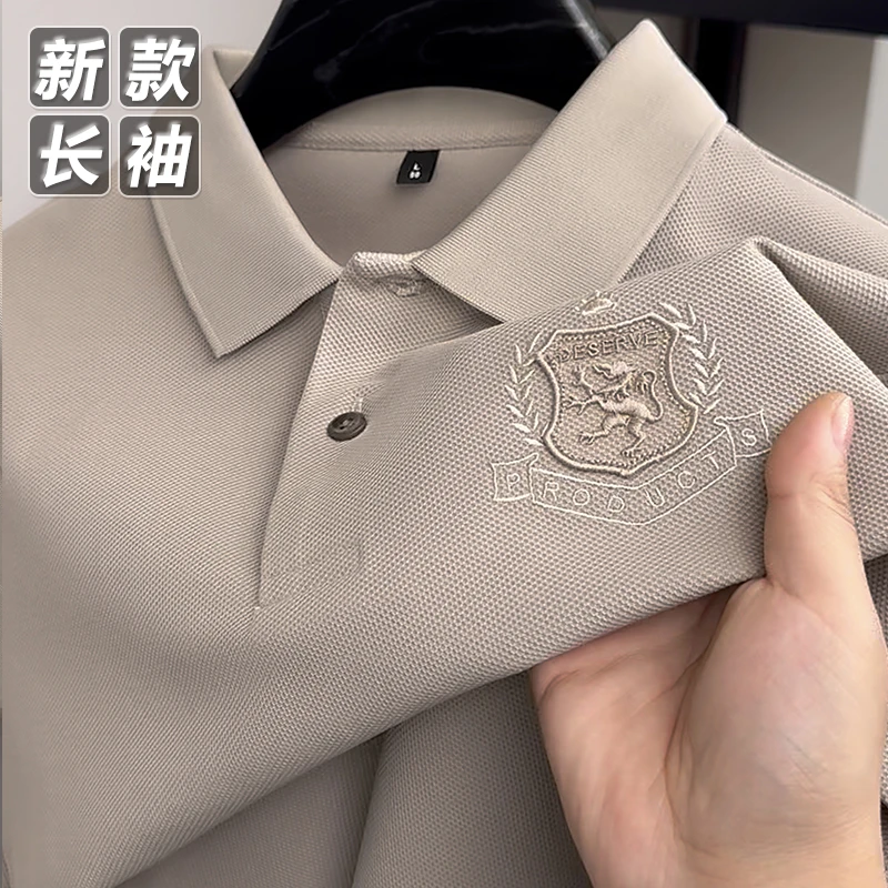 春秋季新款轻奢男士长袖T恤纯色翻领高档POLO衫休闲宽松打底上衣