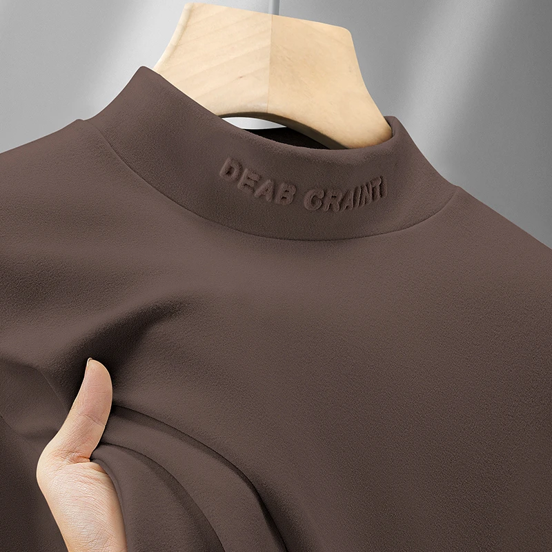 秋冬双面德绒半高领男士打底衫纯色保暖长袖t恤男加绒内搭上衣男