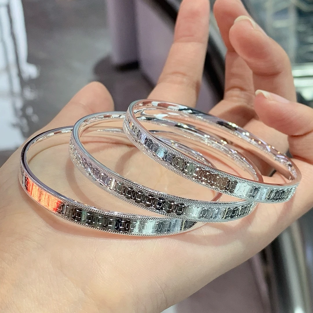 足银手镯 新款足银999.9实心铜钱女款高级感银镯子轻奢小众送女友