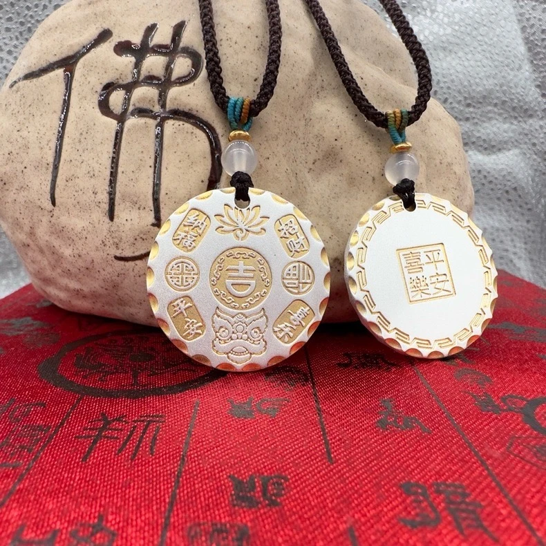 吊坠足银 八宝罗盘  古法吉言招财猫纳福吊坠999描金平安喜乐男女