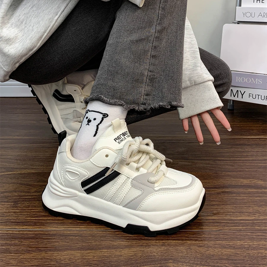 人本情侣鞋网面老爹鞋2026春季新款百搭厚底跑步运动鞋网红休闲鞋