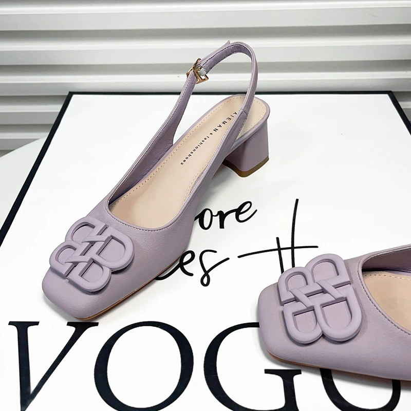 【小满】法式方头后空粗跟凉鞋女2023年夏季新款气质简约外穿高跟鞋