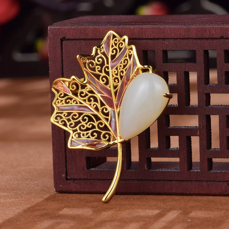 金枝玉叶胸针掐丝珐琅彩水滴和田玉送女友朋友妈妈长辈节日礼物