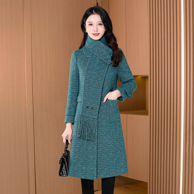 【可蓓儿】【可蓓儿】小香风毛呢外套女秋冬2025爆款带围巾时尚妈妈装