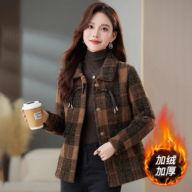 【可蓓儿】格子小香风毛呢外套女2025新款高档轻奢时尚加厚洋妈妈装