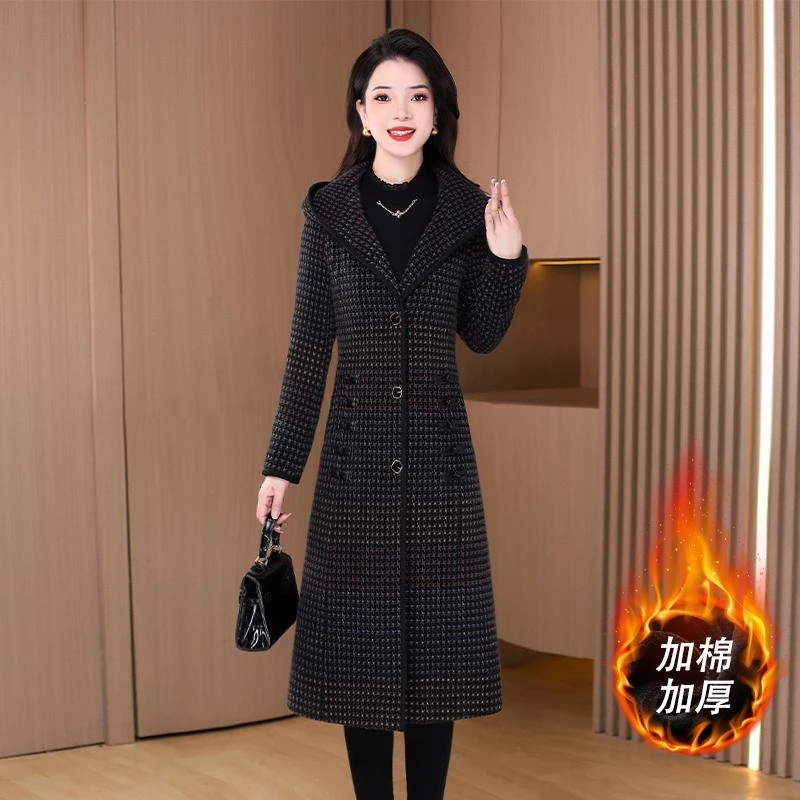 【可蓓儿】格子小香风贵夫人时尚夹棉毛呢大衣秋冬女新款2025妈妈装